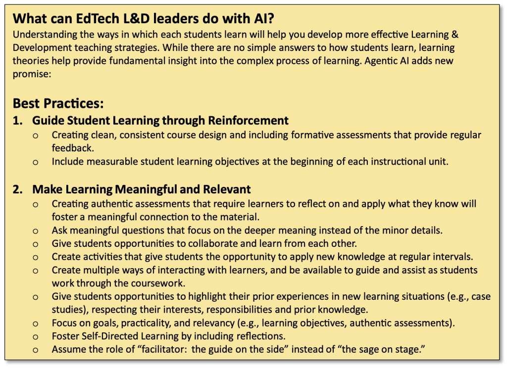 Fig 7 Best Practices in impactful development of EdTech L&D Source: https://citt.ufl.edu/resources/the-learning-process/applying-learning-theories/